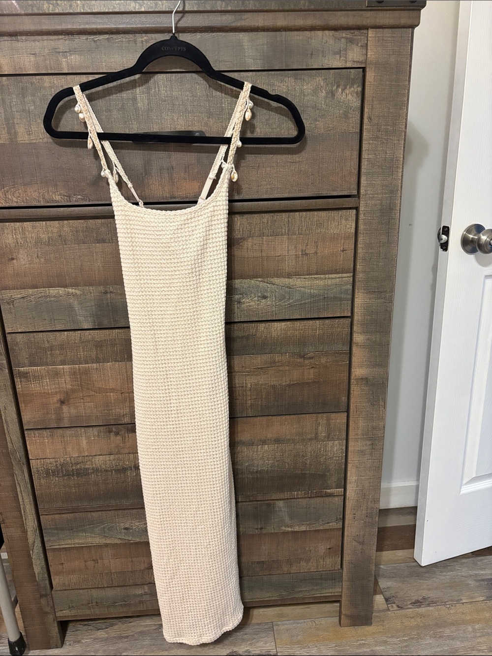 Target Wild Fable Cream Knit Midi Dress, NWT, seashells on straps